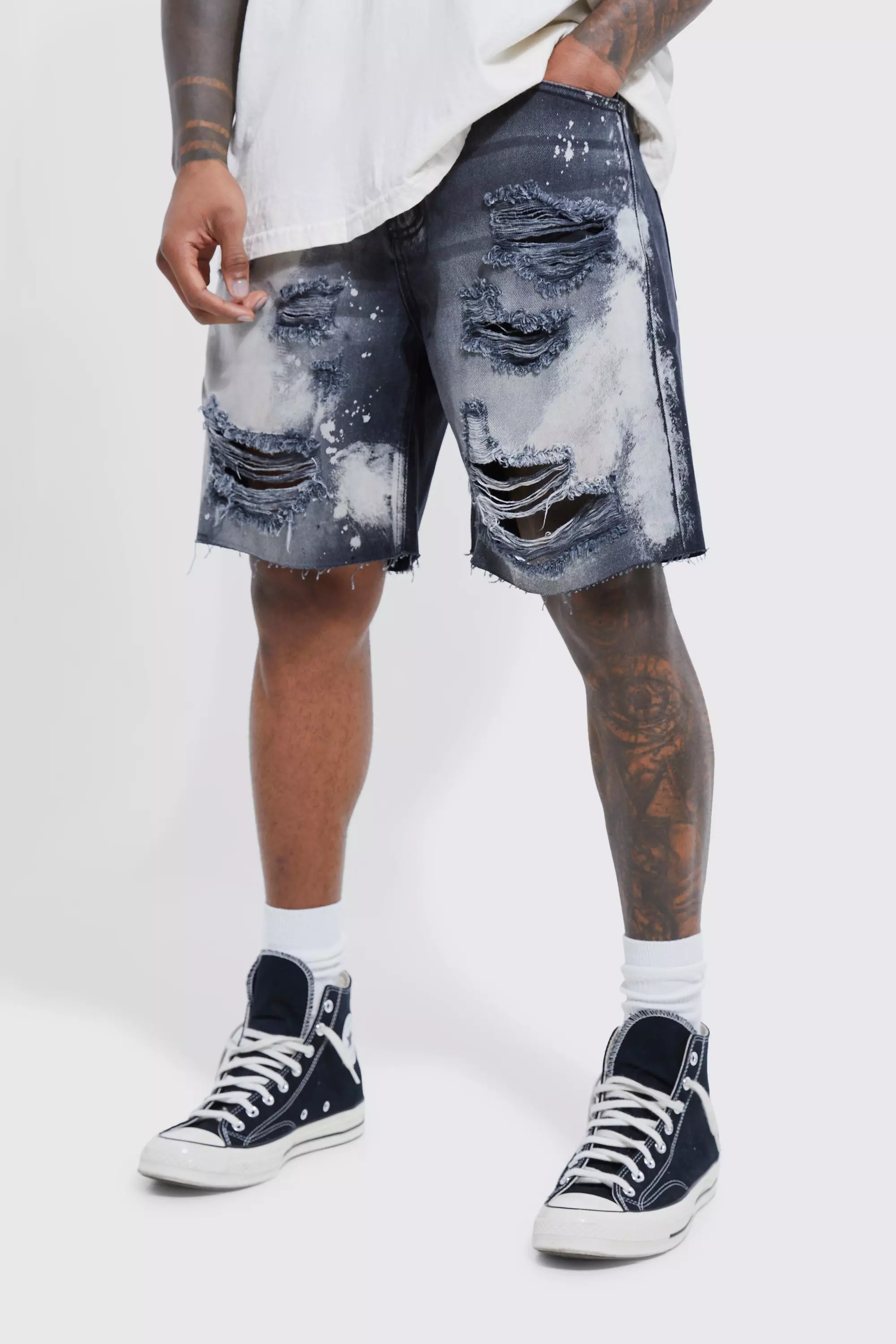 Extreme ripped sales denim shorts